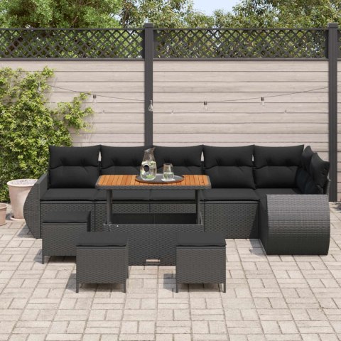 Zestaw Sof na Ogród z poduszką 10 pcs Czarny Rattan poli