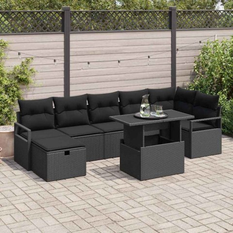 Zestaw Sof na Ogród z poduszką 8 pcs Czarny Polirattan
