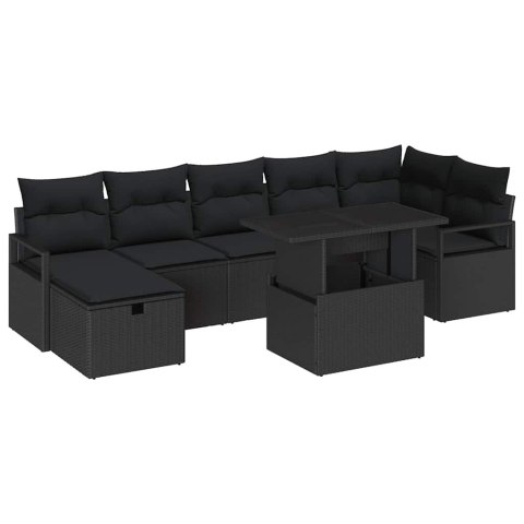 Zestaw Sof na Ogród z poduszką 8 pcs Czarny Polirattan