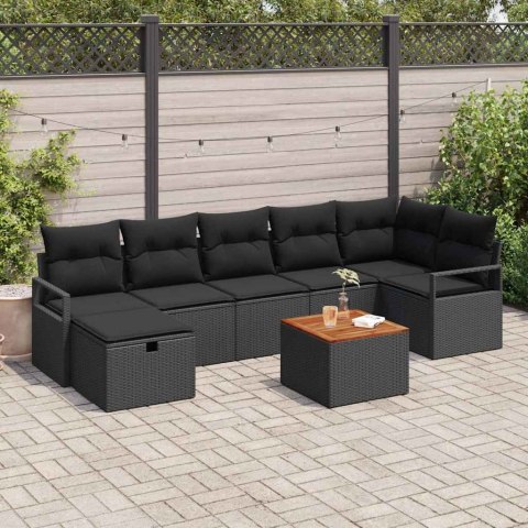 Zestaw Sof na Ogród z poduszką 8 pcs Czarny polirattan