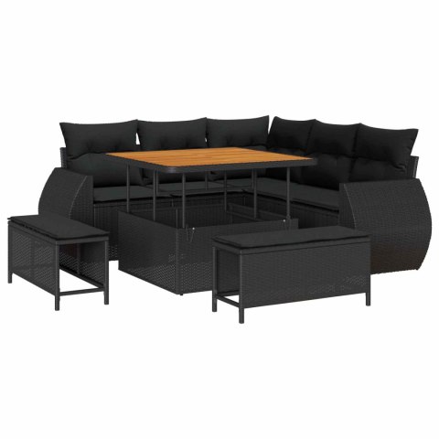 Zestaw Sof na Ogród z poduszką 8 pcs Czarny polirattan