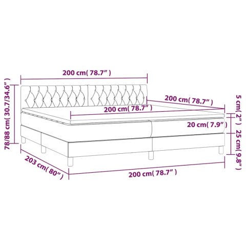 Łóżko kontynentalne, materac i LED, niebieski aksamit 200x200cm