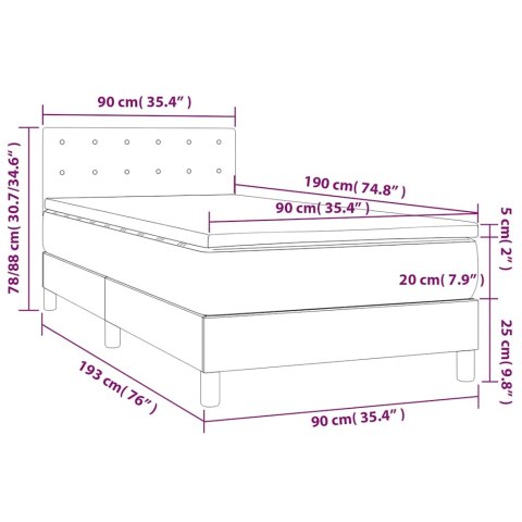 Łóżko kontynentalne, materac i LED, niebieski aksamit 90x190 cm