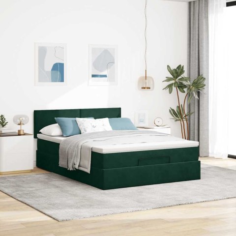 Rama łóżka otomana z materacem, zielona, 140x200 cm, aksamit