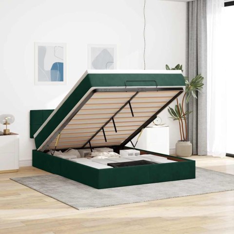 Rama łóżka otomana z materacem, zielona, 140x200cm, aksamit