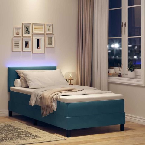 Łóżko z sprężyną LED z LED Ciemnoniebieski 90 x 190 cm Aksamit