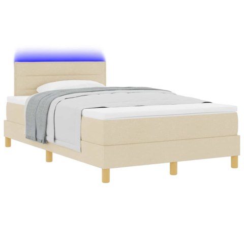 Łóżko z sprężyną LED z materacem Kremowy 120 x 200 cm tkanina
