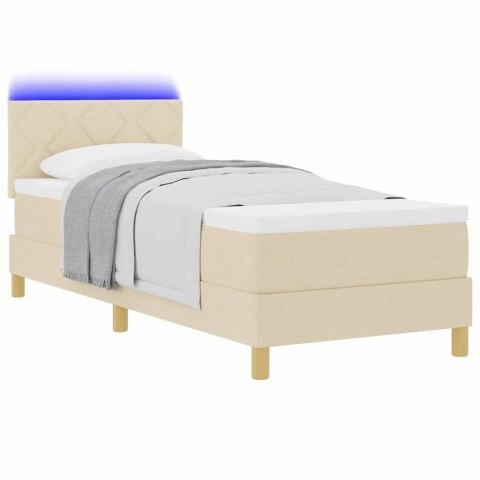 Łóżko z sprężyną LED z materacem Kremowy 80 x 200 cm tkanina
