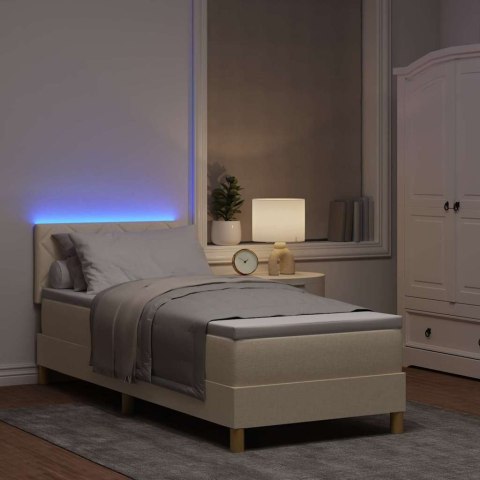 Łóżko z sprężyną LED z materacem Kremowy 80 x 200 cm tkanina