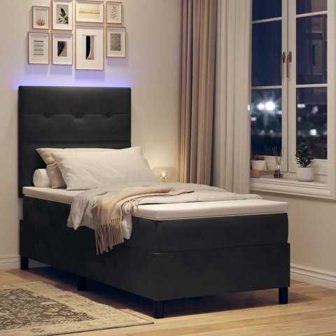 Łóżko z sprężyną LED z materacem Czarny 90 x 190 cm tkanina