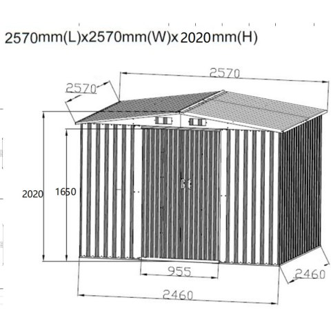 DOMEK OGRODOWY NARZĘDZIOWY METALOWY 259X257X202CM