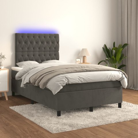 Łóżko kontynentalne z materacem i LED, ciemnoszare, 120x190 cm