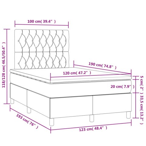 Łóżko kontynentalne z materacem i LED, ciemnoszare, 120x190 cm