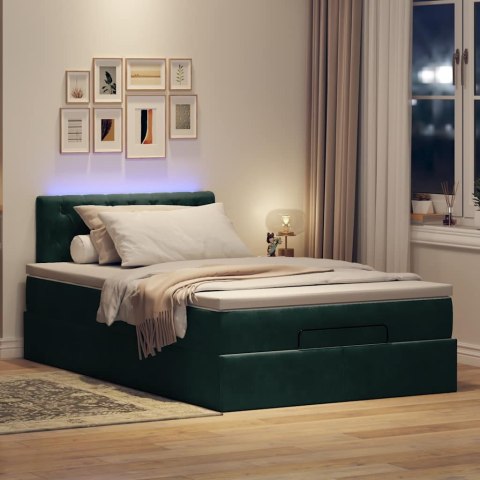 Łóżko otomana z materacem i LED ciemnozielony 120x190cm aksamit