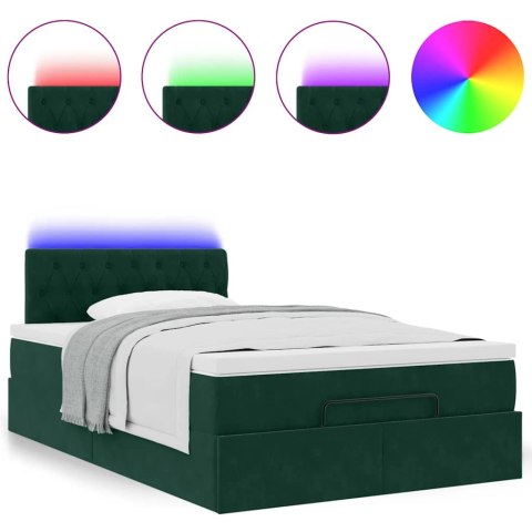 Łóżko otomana z materacem i LED ciemnozielony 120x190cm aksamit