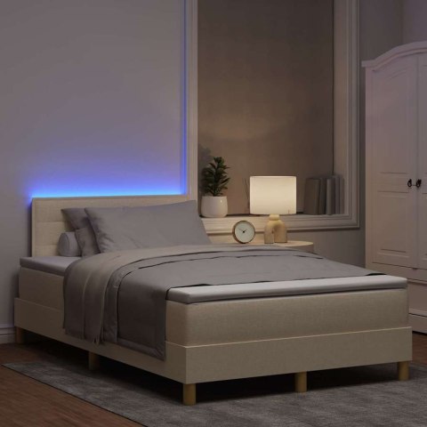 Łóżko z sprężyną LED z materacem Kremowy 120 x 190 cm tkanina