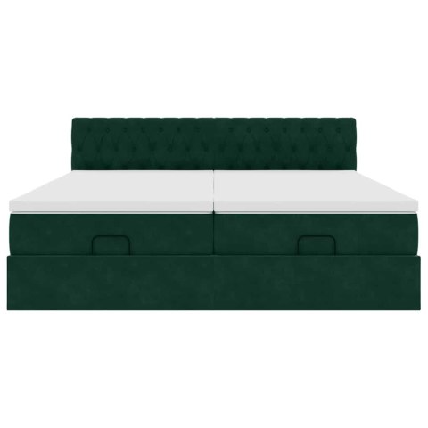 Rama łóżka otomana z materacami, zielona, 200x200 cm, aksamit