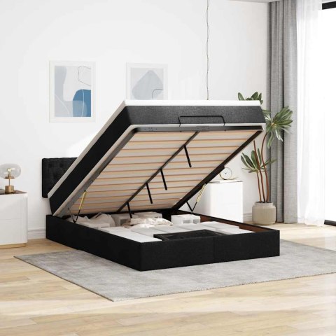 Łóżko Ottoman z materacem i diodami LED Czarny 140x190 cm