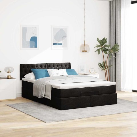 Łóżko Ottoman z materacem i diodami LED Czarny 140x190 cm