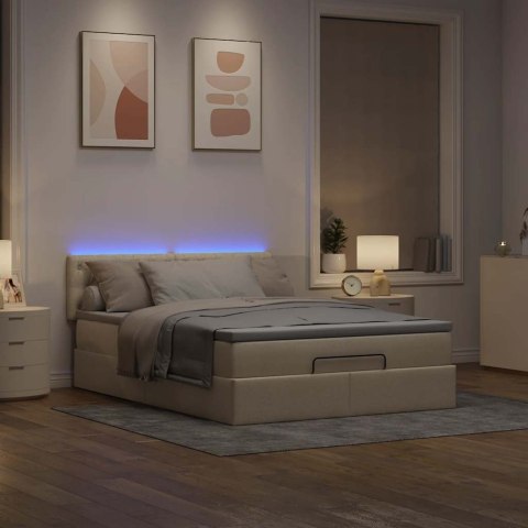 Otomana Łóżko z Materacem i LED Kremowy 140x200 cm Tkanina