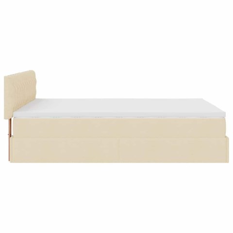 Otomana Łóżko z Materacem i LED Kremowy 140x200 cm Tkanina