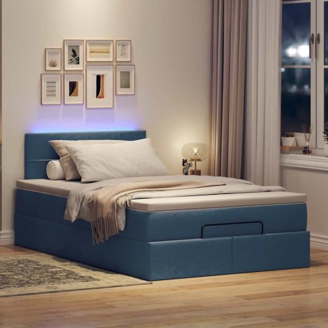 Otomana Łóżko z Materacem i LED Niebieski 120x200 cm Tkanina