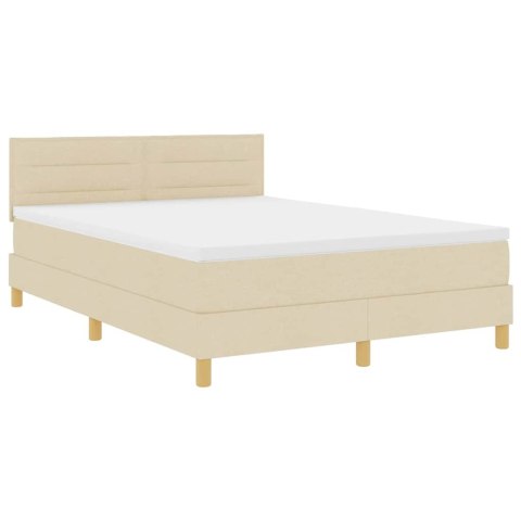 Łóżko z sprężyną LED z materacem Kremowy 140 x 200 cm tkanina