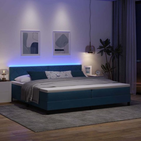 Łóżko z sprężyną LED z LED Ciemnoniebieski 200 x 200 cm Aksamit
