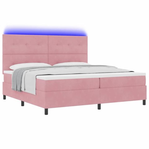 Łóżko z sprężyną LED z materacem Różowy 200 x 200 cm tkanina