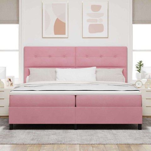 Łóżko z sprężyną LED z materacem Różowy 200 x 200 cm tkanina