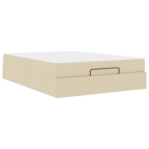 Rama łóżka z materacem z materacem 2 pcs Kremowy tkanina