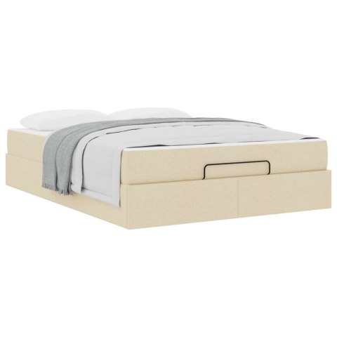 Rama łóżka z materacem z materacem 2 pcs Kremowy tkanina