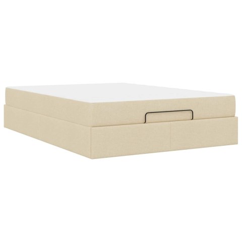 Rama łóżka z materacem z materacem 2 pcs Kremowy tkanina