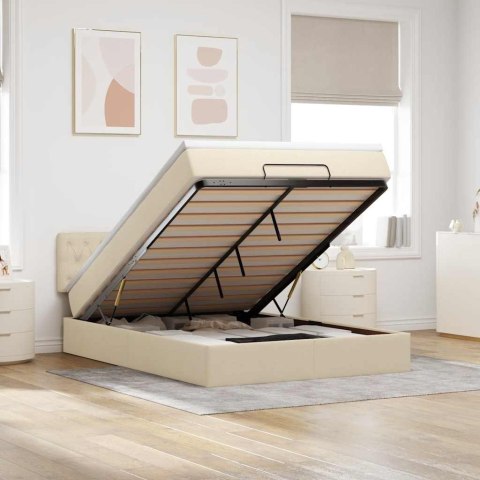 Łóżko Ottoman z materacem i diodami LED kremowe 140x190 cm