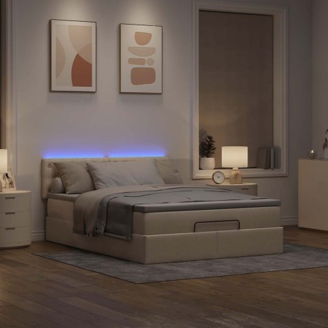 Łóżko Ottoman z materacem i diodami LED kremowe 140x190 cm