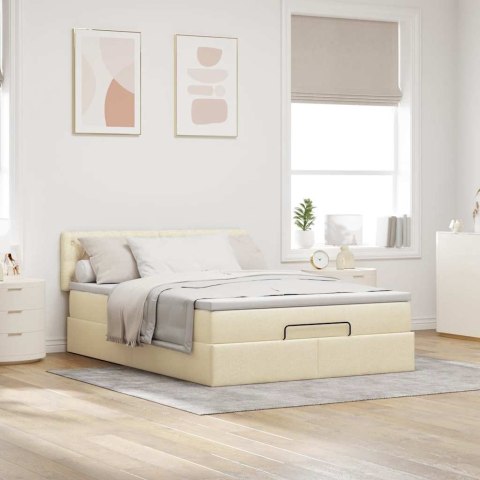 Łóżko Ottoman z materacem i diodami LED kremowe 140x190 cm