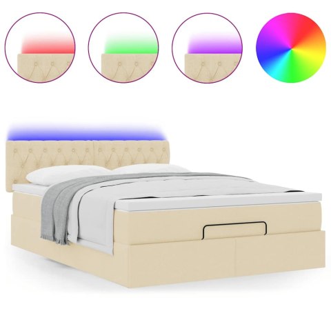 Łóżko Ottoman z materacem i diodami LED kremowe 140x190 cm