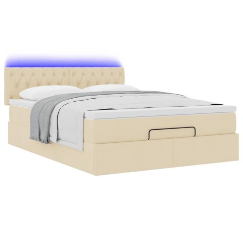 Łóżko Ottoman z materacem i diodami LED kremowe 140x190 cm
