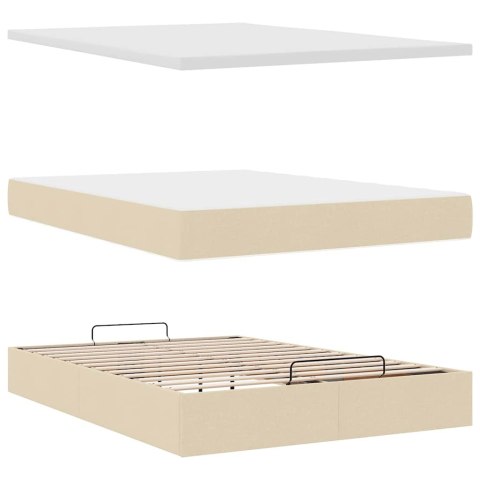 Łóżko Ottoman z materacem i diodami LED kremowe 140x190 cm
