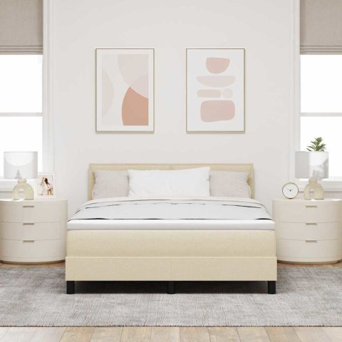 Łóżko sprężynowe z materacem z LED Kremowy 140 x 190 cm tkanina