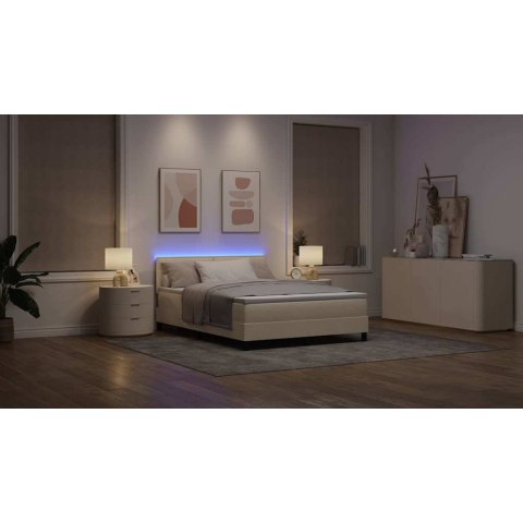 Łóżko sprężynowe z materacem z LED Kremowy 140 x 190 cm tkanina