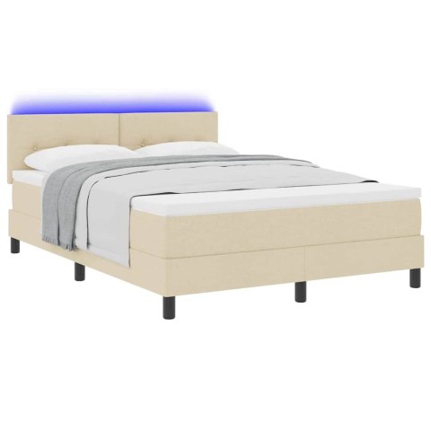 Łóżko sprężynowe z materacem z LED Kremowy 140 x 190 cm tkanina
