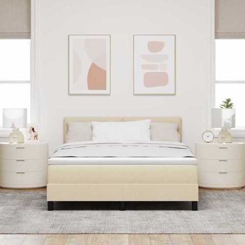 Łóżko sprężynowe z materacem z LED Kremowy 140 x 190 cm tkanina