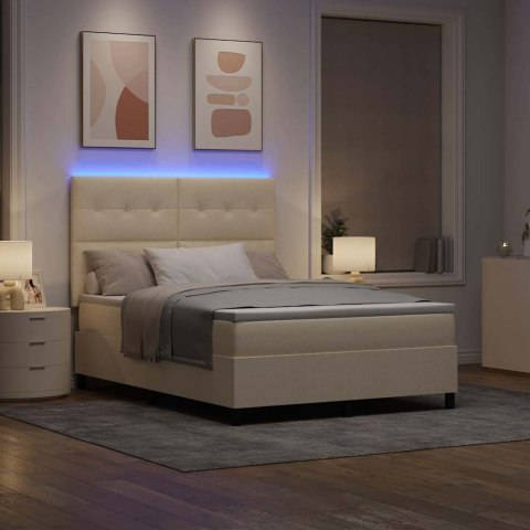 Łóżko sprężynowe z materacem z LED Kremowy 140 x 190 cm tkanina