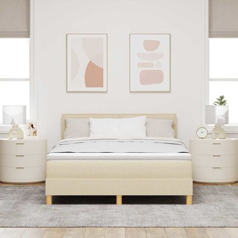 Łóżko z sprężyną LED z materacem Kremowy 140 x 190 cm tkanina