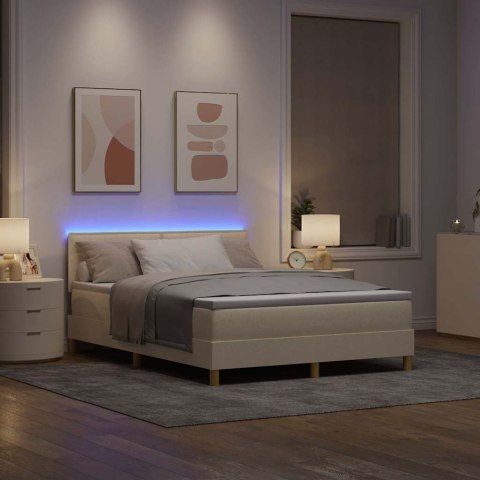 Łóżko z sprężyną LED z materacem Kremowy 140 x 190 cm tkanina