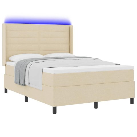 Łóżko z sprężyną LED z materacem Kremowy 140 x 190 cm tkanina