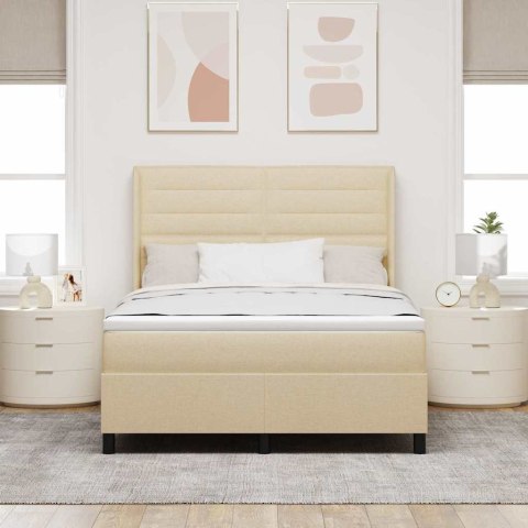Łóżko z sprężyną LED z materacem Kremowy 140 x 190 cm tkanina