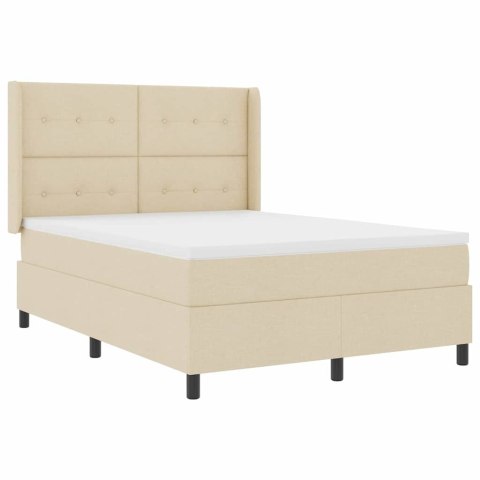 Łóżko z sprężyną LED z materacem Kremowy 140 x 190 cm tkanina