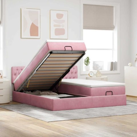 Rama łóżka otomana z materacami, różowa, 180x200 cm, aksamit